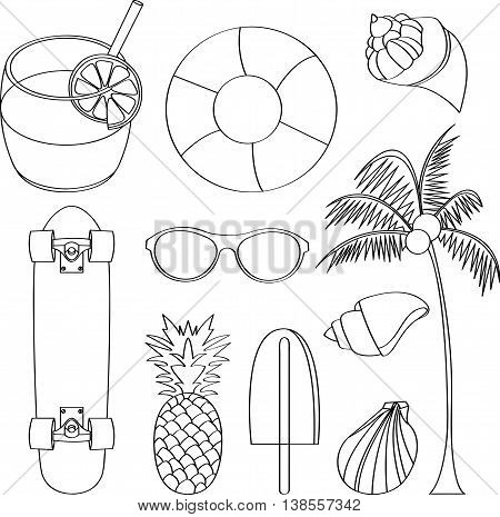 Vector illustration set of summer lovely things issolated