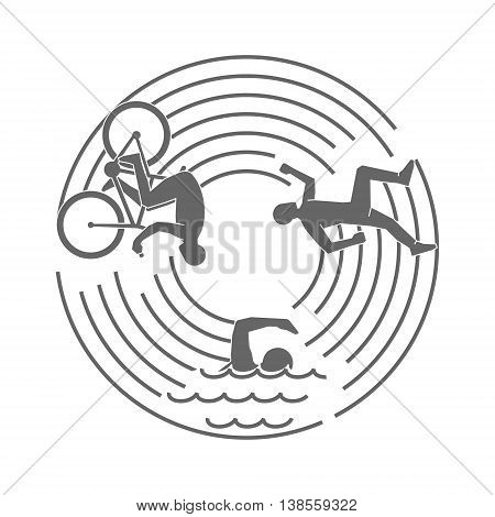 Vector line design concept for triathlon. Linear creative style web banner. Open path.