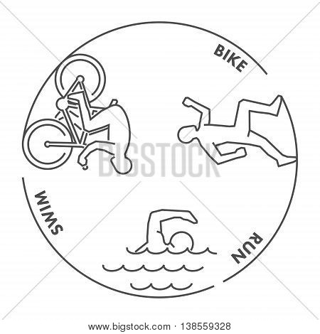 Vector line design concept for triathlon. Linear creative style web banner. Open path.