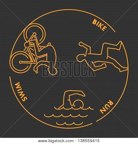 Vector gold line design concept for triathlon. Linear creative style web banner. Open path.
