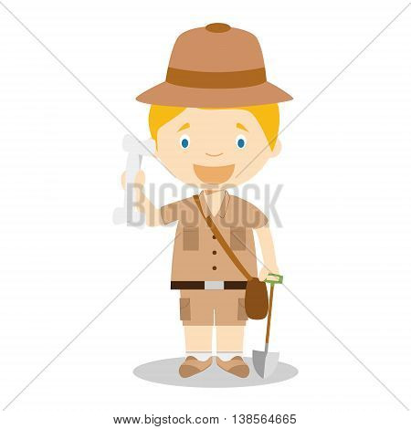 Cute cartoon vector illustration of an archaeologist