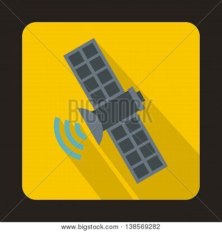Space satellite icon in flat style on a yellow background