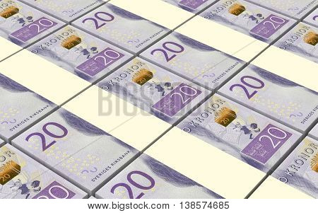 Swedish kronor bills stacks background. 3D illustration.