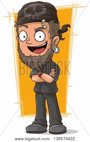 A vector illustration of cartoon man in leather suit with piercing