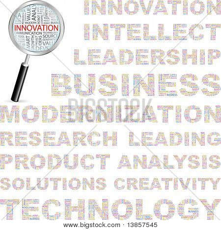 INNOVAZIONE. Associazione di parole. Illustrazione con termini differenti associazione.