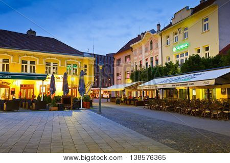 TRENCIN, SLOVAKIA - JUNE 19, 2016: Square in the old town of Trencin, Slovakia on June 19, 2016.