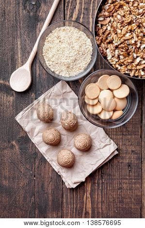 Traditional Bee Nest Cake On Wooden Background