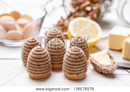 Traditional Bee Nest Cake On Wooden Background