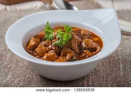 Goulash Soup With Pork And Mushrooms.