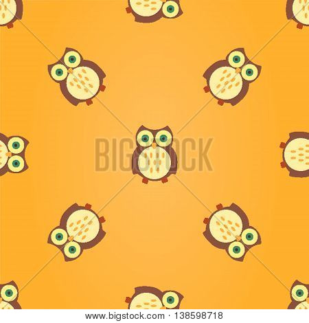 Seamless Vector Pattern with Sleepy Multicilored Owls in the Night Sky