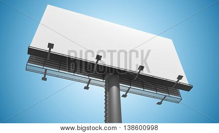 Blank White Billboard On Blue Background. 3D Rendered Illustrati