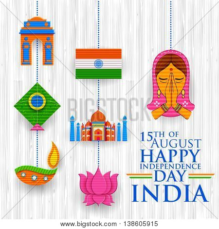 illustration of Happy Independence Day banner in Indian kitsch paper style