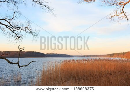 Lake View Landscape  , Evening Sun Over Water