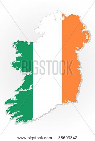 Map of the Republic of Ireland with national flag isolated on white background. Ireland flag overlay on Ireland map. Vector illustration
