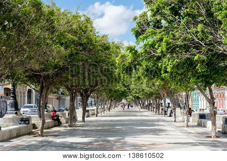 HAVANA,CUBA - JULY 14,2016 : The famous  Prado boulevard in Havana