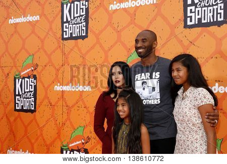 Kobe Bryant, Vanessa Bryant, Gianna Maria Onore Bryant and Natalia Diamante Bryant at the Nickelodeon Kids' Choice Sports Awards 2016 held at the Pauley Pavilion in Westwood, USA on July 14, 2016.