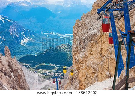 Cable car terminus on the Monte Cristallo massif in the Dolomites near to Cortina Italy