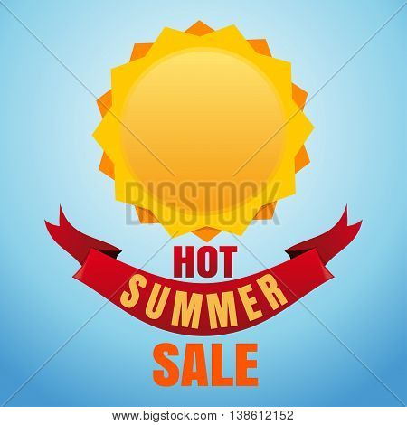 Sun logo icon and lettering on a sky blue background. Hot Summer Sale. Label design template. Summer, nature, sun. Sun editable vector illustration