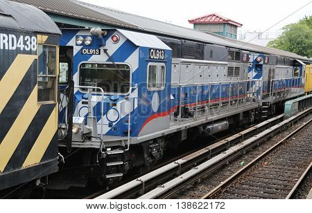 BROOKLYN, NEW YORK - JULY 9, 2016: NYC Subway Repair Train at Kings Highway Station in Brooklyn. Owned by the NYC Transit Authority, the subway system has 469 stations in operation