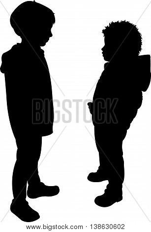 two children black color silhouette vector rtwork
