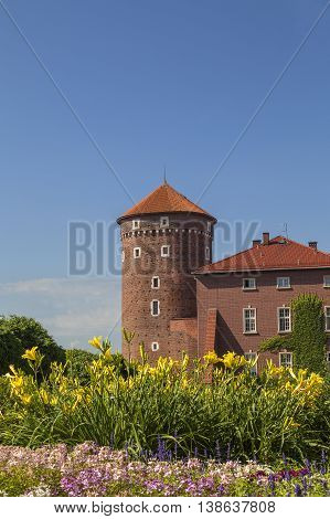 Wawel Royal Castle with Sandomierska Tower Krakow Poland.