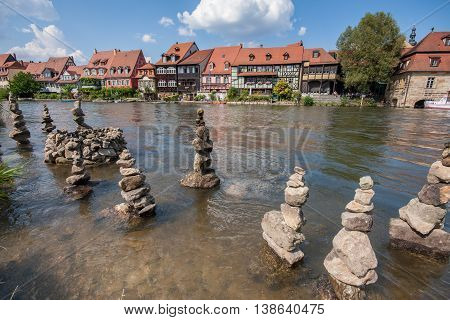 View to Little Venice aside the Regnitz in Bamberg