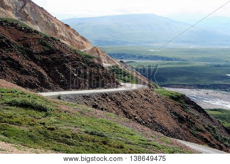 The long and winding road in Denali National Park Alaska