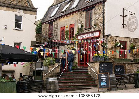 BATH SOMERSET UK - JULY 15 2016
Pig and Fiddle Public House. Pub on Saracen Steet in the UNESCO World Heritage City of Bath in Somerset England