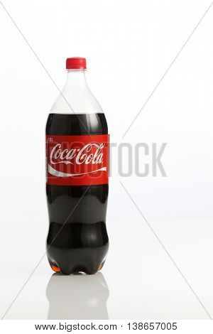 Kuala Lumpur,Malaysia -15 July 2016, 1.5 litre cocacola drinks on the white background