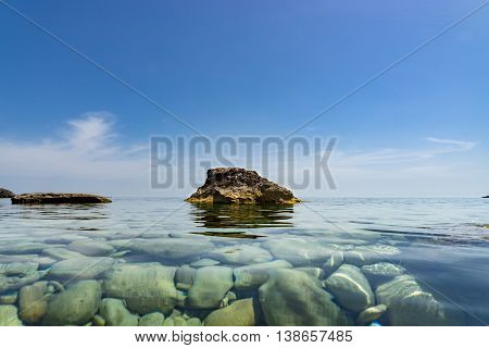 the Mediterranean Sea seen from the shores of Gozo part of Malta