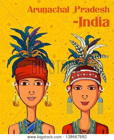 Vector design of Arunachali Couple in traditional costume of  Arunachal Pradesh, India