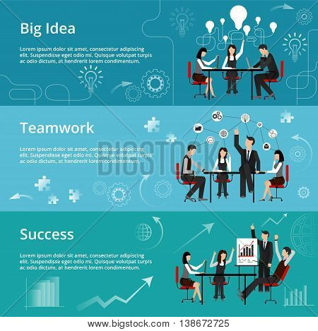 Modern flat thin line design vector illustration concepts of creative big idea teamwork process and success in business for graphic and web design