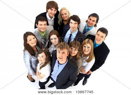  흰색 배경에 대해 비즈니스 사람들이 미소의 초상화