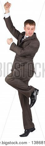 Side pose of climbing executive on isolated white background