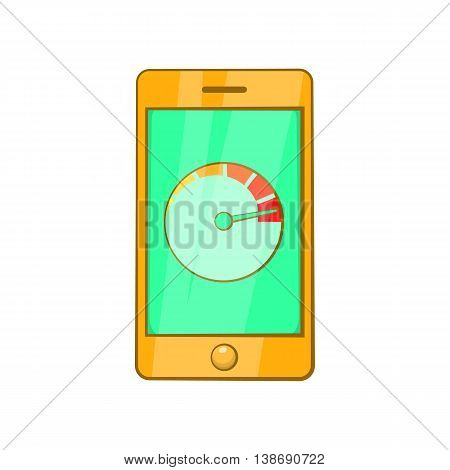 Battery indicator on phone icon in cartoon style isolated on white background. Charge symbol