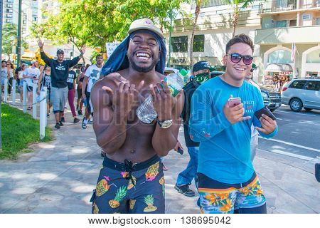 Honolulu, HI. USA  July 9, 2016  Approximately fifty or so Black Lives Matter protesters hit the strip in Waikiki on Saturday afternoon with chants of 