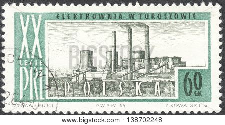 MOSCOW RUSSIA - CIRCA JANUARY 2016: a post stamp printed in POLAND shows a power station Turoszow the series 