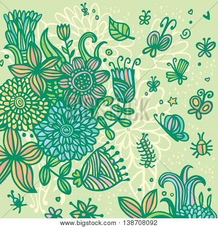 Green flowers. Decorative flower design in vector