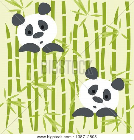 Seamless pattern panda bears on a bambo