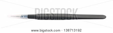 Black metal anti-static tweezers tool with the protection cap, composition isolated over the white background