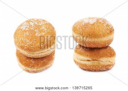 Jam filled doughnut isolated over the white background, set of two different foreshortenings