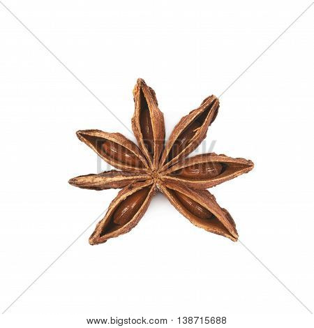 Single Chinese star anise seed isolated over the white background