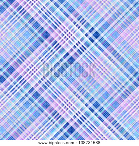 Checkered seamless pattern of interwoven blue colored thin strips. Motley abstract symmetrical background. Tartan template for fabrics, wallpaper. Vector eps10