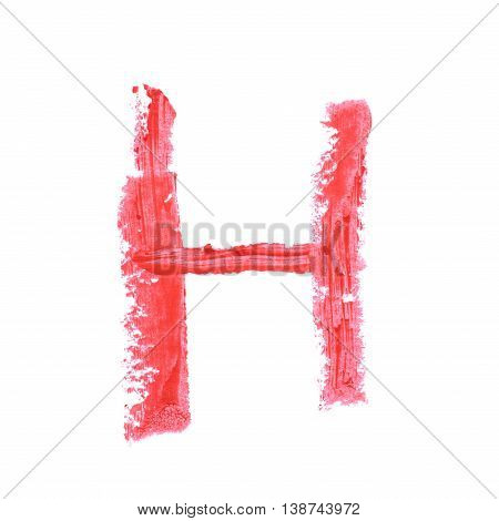 Single abc latin letter h symbol drawn with a wax crayon isolated over the white background