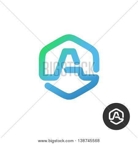 Letter A in a nut hex shape frame tech industry logo template