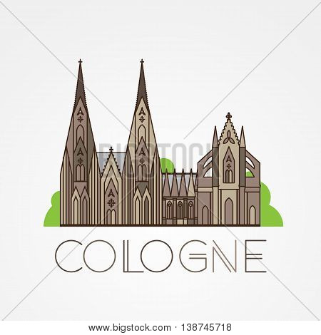 World famous Cologne cathedral. Greatest Landmarks of europe.. Linear vector icon for Koln Germany. Minimalist one line travel sign