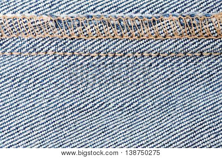 Close up of blue denim jeans background.