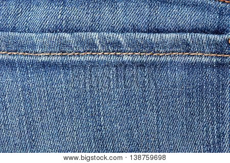 Close up of blue denim jeans background.