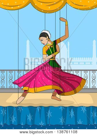 Vector design of colorful Rajasthani Puppet doing Kathak classical dance of Northern India