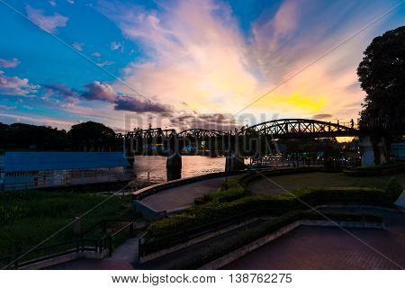 Colorful Sky Sunset On The River Kwai Railway